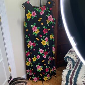 Kathie Lee Collection Black Maxi Dress with Pink and Yellow Floral Design